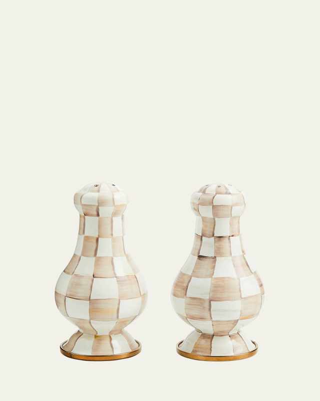 Mocha Check Large Salt & Pepper Shakers